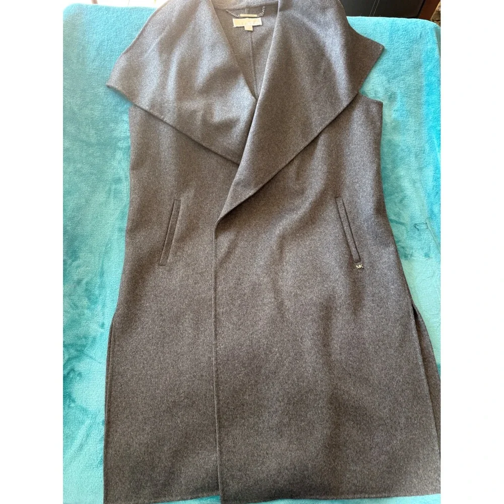 Michael Kors Gray Wool Blend Draped Shawl Collar Long Vest Duster XL